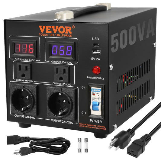 SucceBuy Voltage Converter Transformer 500VA-5000VA Heavy Duty Step Up/Down Transformer with US&EU Outlet USB Port CE Certified