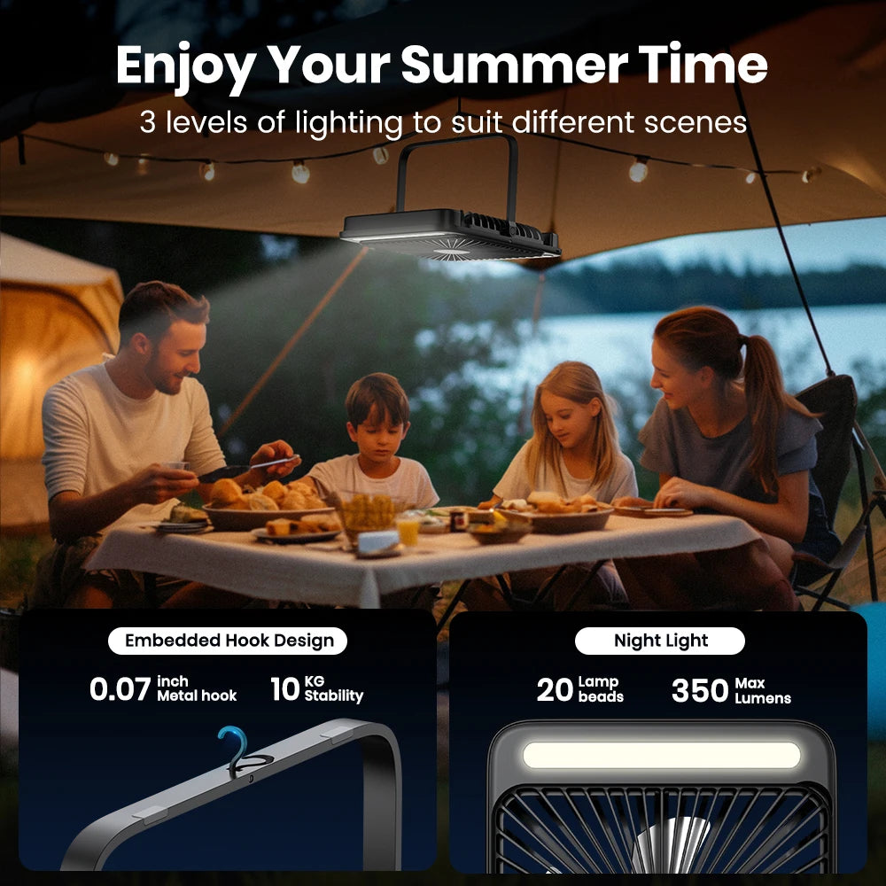 Warmco D4 Portable Desk Fan Rechargeable 20000mAh Camping Fan with Light,48Hrs Run Time 8" Silent Personal Fan Digital Display