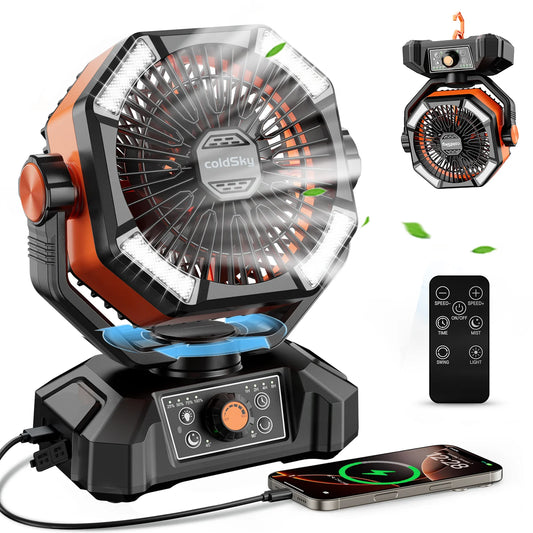20000mAh Battery Camping Fan with 4 LED Lantern 8 Speeds Desk Fan Portable Outdoor Fan for Outdoor Camping Tent and Fishing